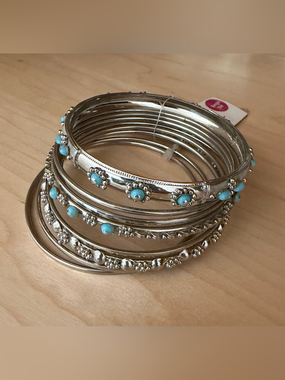 Silver and Turquoise Bangle Set - Picture 2 of 3